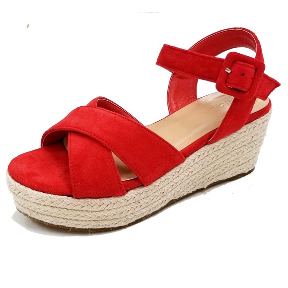 Shoes - New Red Cross Straps Wedge Espadrille Sandals